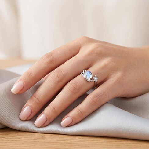 Planet Ring 925 Sterling Silver Star Moonstone Open Adjustable Thumb Rings Moonstone Galaxy Jewelry Gift for Women Mom Grandma in Saudi Arabia