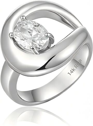 14K Gold Plated Ring for Women, Oval Cubic Zirconia Wrap Bands Ring, Chunky Dome Statement Ring Size 5 to 10 in Saudi Arabia