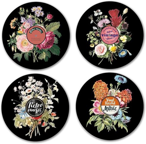 AYQJCBGC Vintage Vinyl Records Wall Decor, 12 Inch Retro Music Room Decor, 4 PCS Set Psychedelic Abstract & Pop Art Disks, Floral Wall Art for Home, Studio, Bedroom Aesthetic.(005) in Saudi Arabia