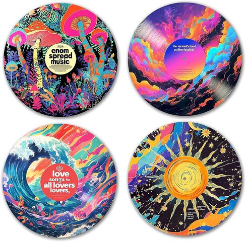 AYQJCBGC Vintage Vinyl Records Wall Decor, 12 Inch Retro Music Room Decor, 4 PCS Set Psychedelic Abstract & Pop Art Disks, Floral Wall Art for Home, Studio, Bedroom Aesthetic.(005) in Kuwait