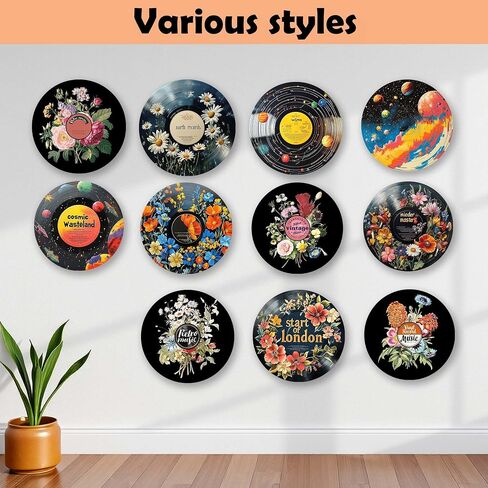 AYQJCBGC Vintage Vinyl Records Wall Decor, 12 Inch Retro Music Room Decor, 4 PCS Set Psychedelic Abstract & Pop Art Disks, Floral Wall Art for Home, Studio, Bedroom Aesthetic.(005) in Kuwait