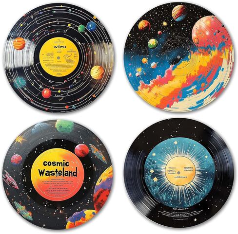 AYQJCBGC Vintage Vinyl Records Wall Decor, 12 Inch Retro Music Room Decor, 4 PCS Set Psychedelic Abstract & Pop Art Disks, Floral Wall Art for Home, Studio, Bedroom Aesthetic.(005) in Kuwait