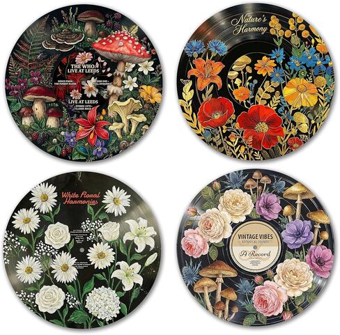 AYQJCBGC Vintage Vinyl Records Wall Decor, 12 Inch Retro Music Room Decor, 4 PCS Set Psychedelic Abstract & Pop Art Disks, Floral Wall Art for Home, Studio, Bedroom Aesthetic.(005) in Kuwait