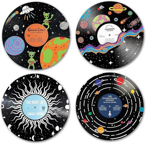 AYQJCBGC Vintage Vinyl Records Wall Decor, 12 Inch Retro Music Room Decor, 4 PCS Set Psychedelic Abstract & Pop Art Disks, Floral Wall Art for Home, Studio, Bedroom Aesthetic.(005) in Kuwait