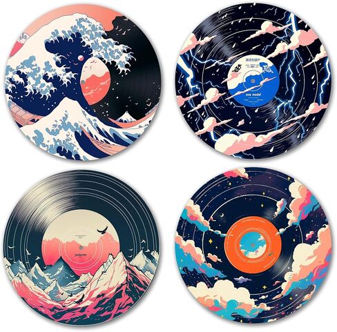 AYQJCBGC Vintage Vinyl Records Wall Decor, 12 Inch Retro Music Room Decor, 4 PCS Set Psychedelic Abstract & Pop Art Disks, Floral Wall Art for Home, Studio, Bedroom Aesthetic.(005) in Kuwait