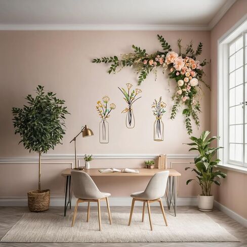 Metal Flowers Bathroom Wall Art - Lylence 3Pcs Small Iron Rustic Floral Wall Decor for Farmhouse, Kitchen, Living Room, Bedroom, Home, Office, Dining Room, Laundry,Hanging Flower Picture for Women in Saudi Arabia
