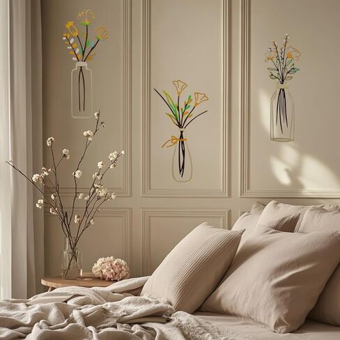 Metal Flowers Bathroom Wall Art - Lylence 3Pcs Small Iron Rustic Floral Wall Decor for Farmhouse, Kitchen, Living Room, Bedroom, Home, Office, Dining Room, Laundry,Hanging Flower Picture for Women in Saudi Arabia