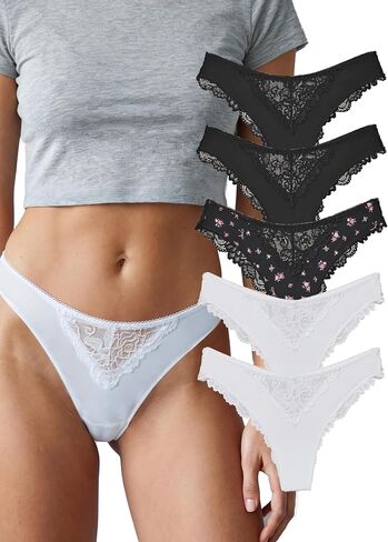 Women's Bikini Underwear Sexy Lace Trim Seamless Panties Breathable Soft Hipster Briefs Assorted Funny Prints 5 Pack in Saudi Arabia