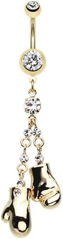 Golden Boxing Gloves Sparkle Gem Cubic Zirconia Navel Dangle Belly Button Ring in Saudi Arabia