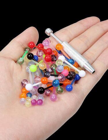 Acrylic Plastic Tongue Rings Glow in the Dark Barbell Piercing Jewelry Set for Women Men, 14G 14MM & 16MM Hypoallergenic Retainers, Silver Gold Rose Mixed Color in Saudi Arabia