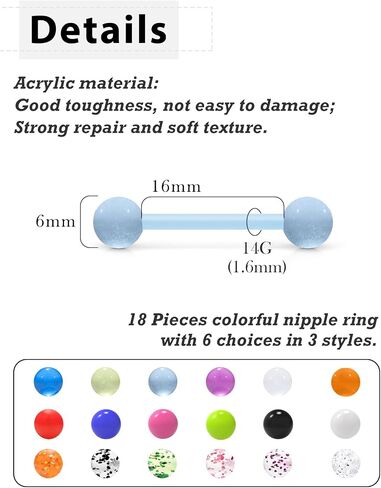 Acrylic Plastic Tongue Rings Glow in the Dark Barbell Piercing Jewelry Set for Women Men, 14G 14MM & 16MM Hypoallergenic Retainers, Silver Gold Rose Mixed Color in Saudi Arabia