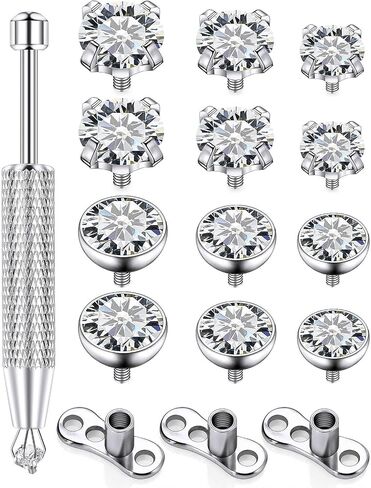 14G CZ Dermal Tops 316L Surgical Steel Internally Threaded Cubic Zirconia Silver Base Dermal Anchor Tops Dermal Piercing Dermal Kit Piercing Jewelry CZ Size 2mm 3mm 4mm in Saudi Arabia