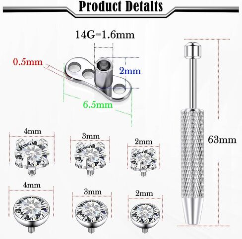 14G CZ Dermal Tops 316L Surgical Steel Internally Threaded Cubic Zirconia Silver Base Dermal Anchor Tops Dermal Piercing Dermal Kit Piercing Jewelry CZ Size 2mm 3mm 4mm in Saudi Arabia