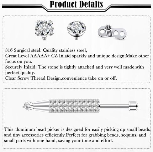 14G CZ Dermal Tops 316L Surgical Steel Internally Threaded Cubic Zirconia Silver Base Dermal Anchor Tops Dermal Piercing Dermal Kit Piercing Jewelry CZ Size 2mm 3mm 4mm in Saudi Arabia