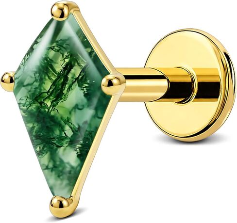 OUFER Body Piercing 18G Titanium Flat back Labret Stud with Kite Shaped CZ Flat Back Nose Stud Moss Agate Cartilage Earrings Surgical Steel Helix Piercing Jewelry Conch Piercing Tragus Stud in Saudi Arabia