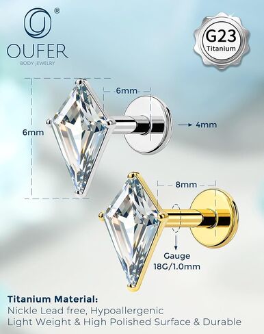 OUFER هيئة ثقب 18G التيتانيوم شقة الظهر Labret مسمار مع طائرة ورقية على شكل تشيكوسلوفاكيا شقة الظهر الأنف مسمار الطحلب العقيق الغضروف الأقراط الجراحية الصلب اللولب ثقب المجوهرات محارة ثقب الزنمة مسمار in Kuwait