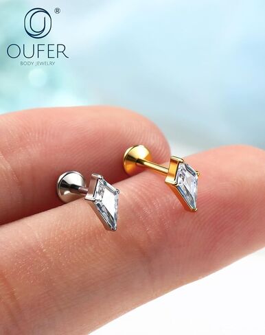 OUFER هيئة ثقب 18G التيتانيوم شقة الظهر Labret مسمار مع طائرة ورقية على شكل تشيكوسلوفاكيا شقة الظهر الأنف مسمار الطحلب العقيق الغضروف الأقراط الجراحية الصلب اللولب ثقب المجوهرات محارة ثقب الزنمة مسمار in Kuwait