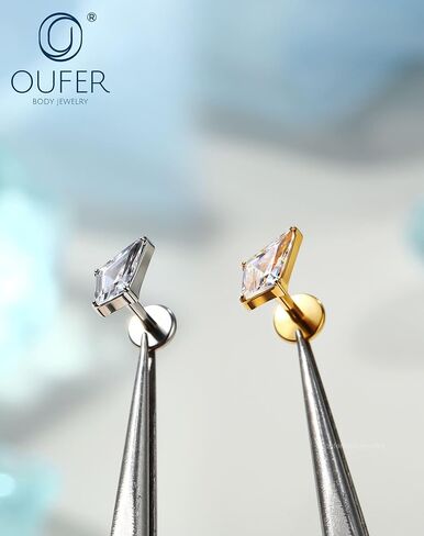 OUFER هيئة ثقب 18G التيتانيوم شقة الظهر Labret مسمار مع طائرة ورقية على شكل تشيكوسلوفاكيا شقة الظهر الأنف مسمار الطحلب العقيق الغضروف الأقراط الجراحية الصلب اللولب ثقب المجوهرات محارة ثقب الزنمة مسمار in Kuwait