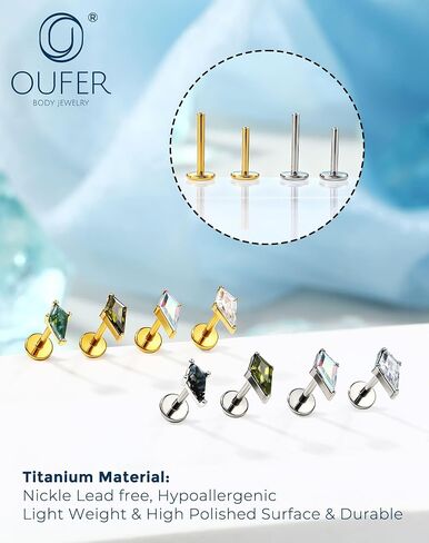 OUFER هيئة ثقب 18G التيتانيوم شقة الظهر Labret مسمار مع طائرة ورقية على شكل تشيكوسلوفاكيا شقة الظهر الأنف مسمار الطحلب العقيق الغضروف الأقراط الجراحية الصلب اللولب ثقب المجوهرات محارة ثقب الزنمة مسمار in Kuwait
