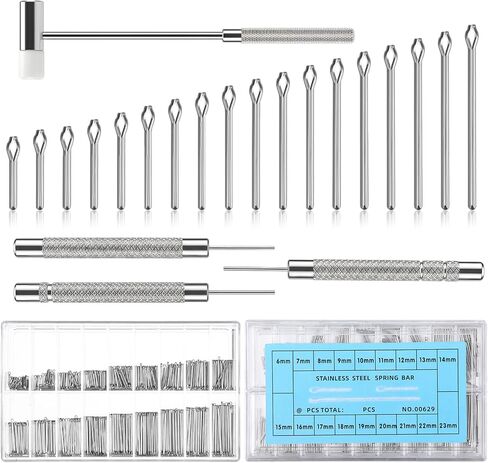 Mabor 360 Pcs Watch Band Pins Replacement Kit, 6-23mm Stainless Steel Link Cotter Pins with Hammer & 3 Punches, Watch Link Removal Tool for Repair in Kuwait