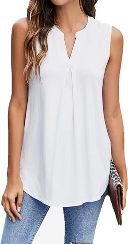 Newchoice Womens Tank Tops V Neck Sleeveless Summer Shirts Loose Casual Tops Blouses (M-3XL) in Saudi Arabia