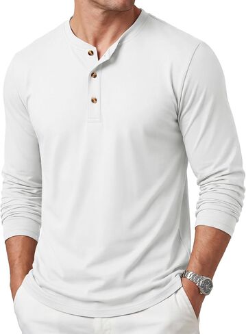 Cotrasen Mens Long Sleeve Henley Shirt Soft Polyester Moisture Wicking UPF 80+ Casual Basic Tee in Saudi Arabia