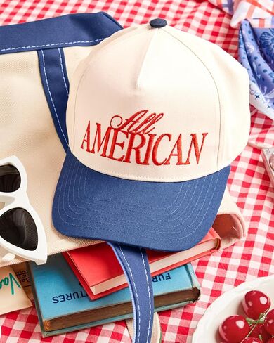 xo، قبعة Fetti All American Trucker | أمريكا 250، وطنية، الرابع من يوليو، حفلة الولايات المتحدة الأمريكية، مطرزة باللون الأحمر والأزرق، سناب باك، الطبخ الصيفي in Kuwait