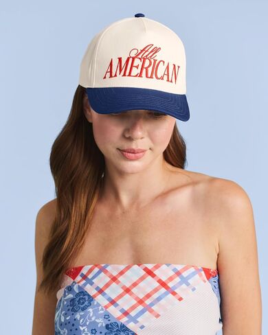 xo، قبعة Fetti All American Trucker | أمريكا 250، وطنية، الرابع من يوليو، حفلة الولايات المتحدة الأمريكية، مطرزة باللون الأحمر والأزرق، سناب باك، الطبخ الصيفي in Kuwait