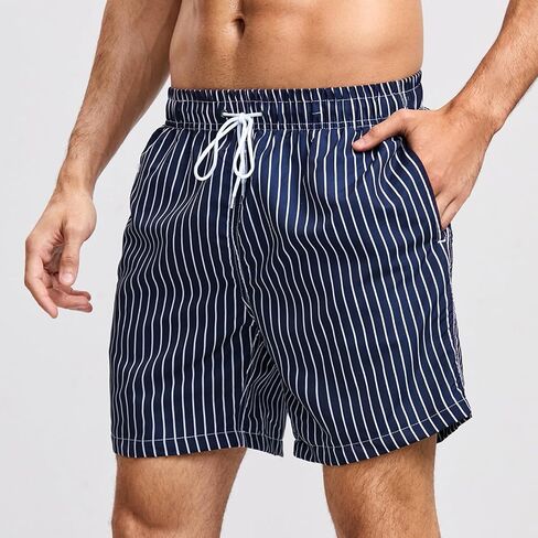 Men's Striped Swim Trunks with Pockets, Quick Dry Casual Beach Shorts for Pool or Vacation in Kuwait