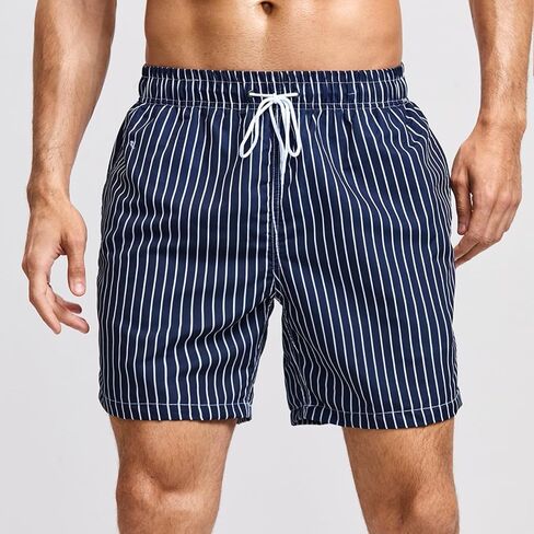 Men's Striped Swim Trunks with Pockets, Quick Dry Casual Beach Shorts for Pool or Vacation in Kuwait
