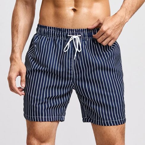 Men's Striped Swim Trunks with Pockets, Quick Dry Casual Beach Shorts for Pool or Vacation in Kuwait