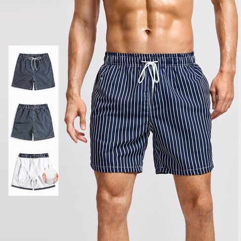Men's Striped Swim Trunks with Pockets, Quick Dry Casual Beach Shorts for Pool or Vacation in Kuwait