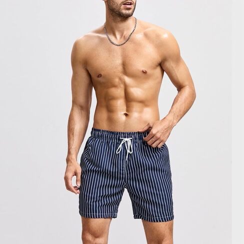 Men's Striped Swim Trunks with Pockets, Quick Dry Casual Beach Shorts for Pool or Vacation in Kuwait