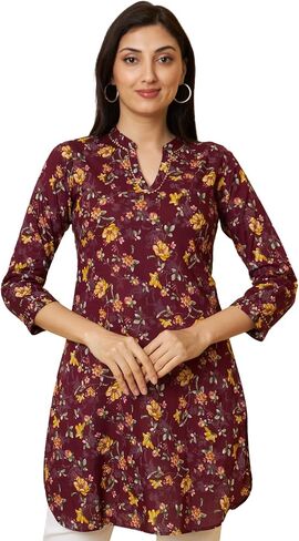 Tissu Women's Navy Floral Printed Pure Cotton Kurti Tunic in Kuwait