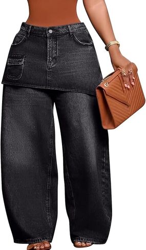 Kwunbwa Womens Baggy Patchwork Jeans High Waist Wide Leg Loose Distressed Stretchy Trendy Denim Pants with Pockets in Saudi Arabia