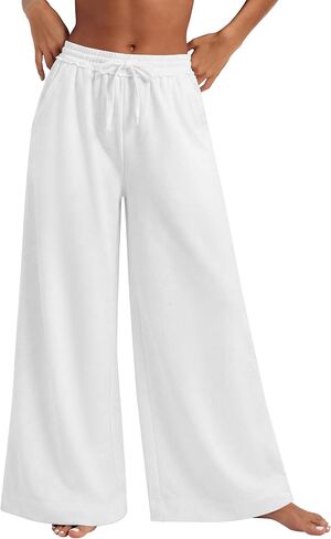 Womens Lightweight Wide Leg Sweatpants Drawstring Elastic Waist Palazzo Pants Summer Vacation Lounge Baggy Pant in Saudi Arabia