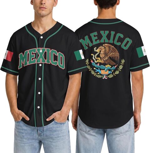 Men's Classic Baseball Jersey - Short Sleeve Button Down Hip-Hop Streetwear Shirt - Lightweight Breathable Mesh Fabric,Mexico in Saudi Arabia