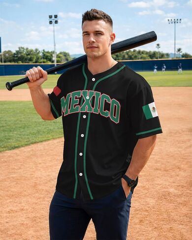 Men's Classic Baseball Jersey - Short Sleeve Button Down Hip-Hop Streetwear Shirt - Lightweight Breathable Mesh Fabric,Mexico in Saudi Arabia