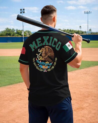 Men's Classic Baseball Jersey - Short Sleeve Button Down Hip-Hop Streetwear Shirt - Lightweight Breathable Mesh Fabric,Mexico in Saudi Arabia