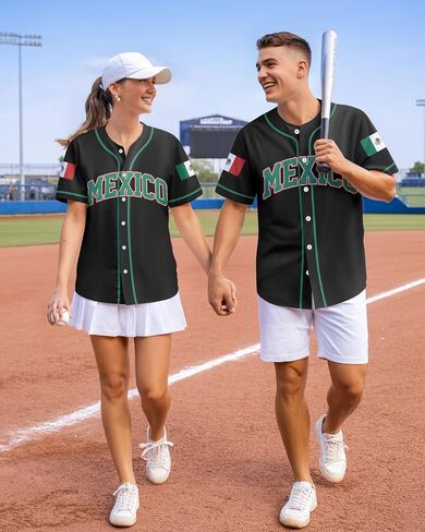 Men's Classic Baseball Jersey - Short Sleeve Button Down Hip-Hop Streetwear Shirt - Lightweight Breathable Mesh Fabric,Mexico in Saudi Arabia