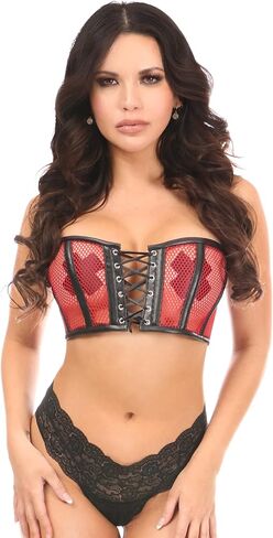Daisy corsets Women's Lavish Fishnet & Faux Leather Lace-up Short Bustier Top in Saudi Arabia