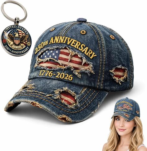 250th Anniversary USA Hat, USA 250th Anniversary Merchandise, 2 Pcs Set with Hat and Keychain for Patriotic Celebrations Adjustable Snapback Design with Embroidered Flag Gray in Saudi Arabia