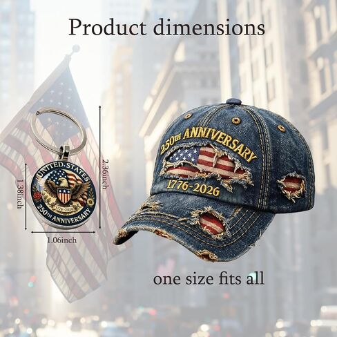 250th Anniversary USA Hat, USA 250th Anniversary Merchandise, 2 Pcs Set with Hat and Keychain for Patriotic Celebrations Adjustable Snapback Design with Embroidered Flag Gray in Saudi Arabia