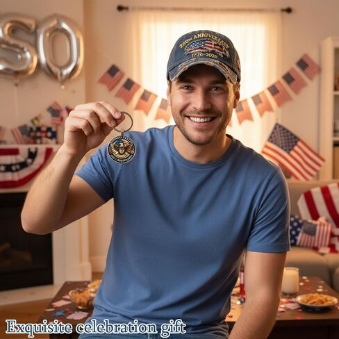 250th Anniversary USA Hat, USA 250th Anniversary Merchandise, 2 Pcs Set with Hat and Keychain for Patriotic Celebrations Adjustable Snapback Design with Embroidered Flag Gray in Saudi Arabia