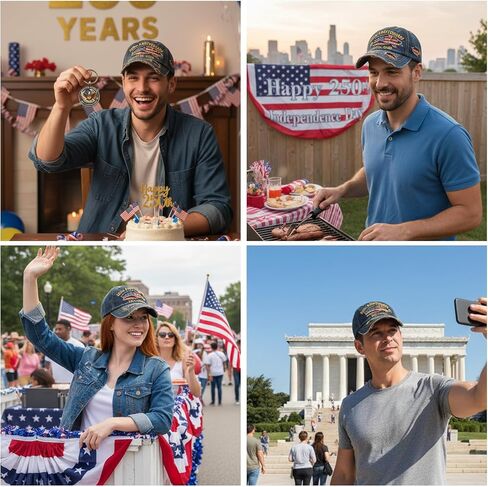250th Anniversary USA Hat, USA 250th Anniversary Merchandise, 2 Pcs Set with Hat and Keychain for Patriotic Celebrations Adjustable Snapback Design with Embroidered Flag Gray in Saudi Arabia