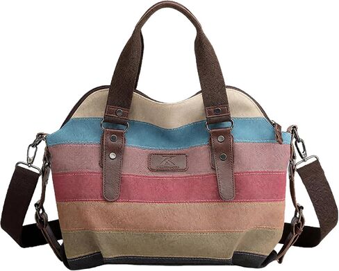 Canvas Messenger Bag, Multicolor Striped Pattern, Shoulder Crossbody Purse with Multiple Pockets, 14x8.7x6 Inches in Saudi Arabia