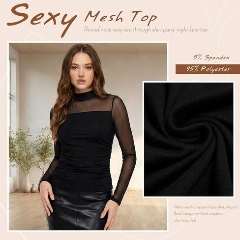 Capoda 3 حزمة النساء بقماش شفاف قمم طويلة الأكمام وهمية الرقبة السلحفاة قمصان Ruched المجهزة بلوزة العصرية الخروج حزب Clubwear in Kuwait