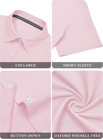 Aoudery Womens Button Down Shirts Short Sleeve Summer Oxford V Neck Collared Button Up Casual Blouses Tops with Pocket Light Pink XL in Saudi Arabia
