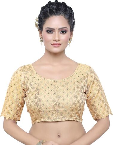 Madhu Fashion Women's Brocade Elbow Length Sleeves Saree Blouse in Saudi Arabia