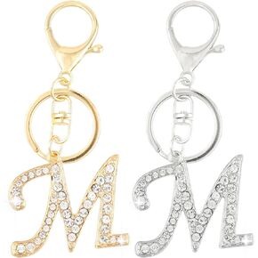 VIQWYIC 2 Pack Initial Letter Keychain for Women Girls, Bling Rhinestones A-Z Alphabet Keyring Handbags Charms (Gold&Silver)